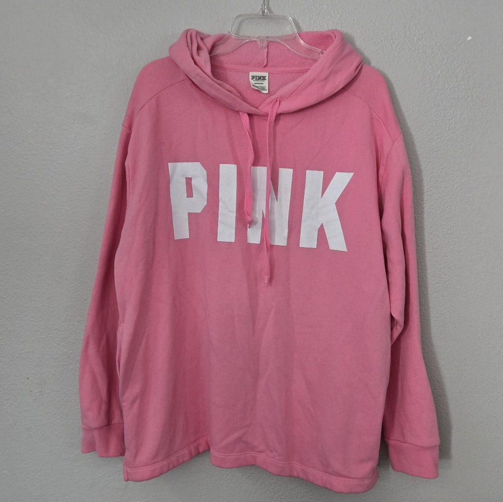 PINK Relaxed Fit Pink Pullover Sweatshirt Hoodie Top Women Casual